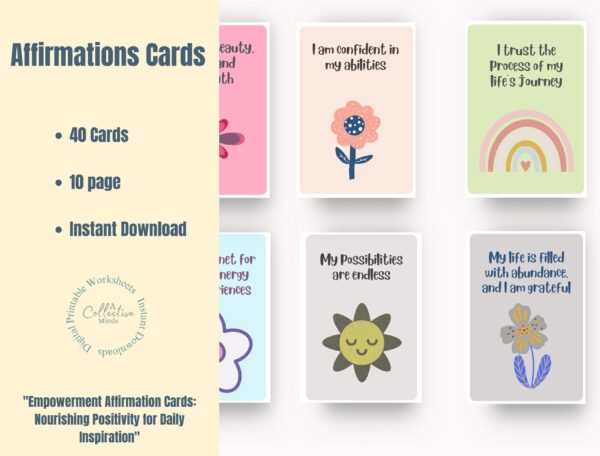 Positive Affirmation Cards, digital download for daily motivation and empowerment, printable inspirational cards