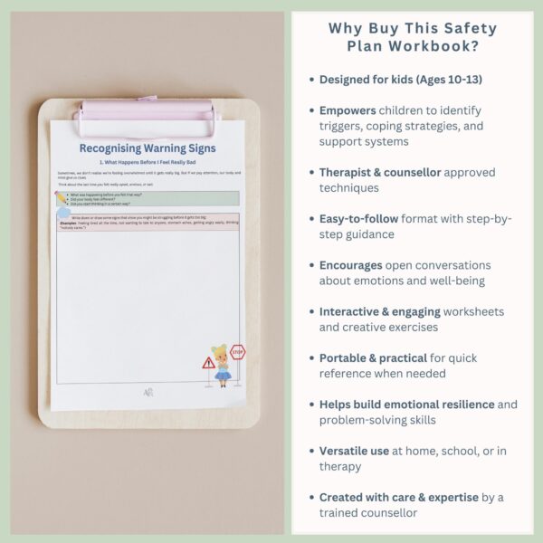 Safety Plan Workbook for Kids, Emotional Support & Coping Strategies, Mental Health Resources for ages 10-13