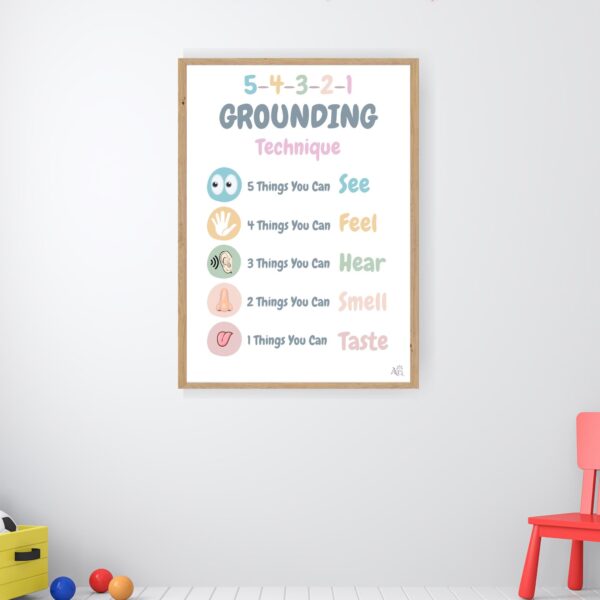 Grounding Poster; Kids Educational Wall Art 5 4 3 2 1, Counselling & Mindfulness Decor for Children