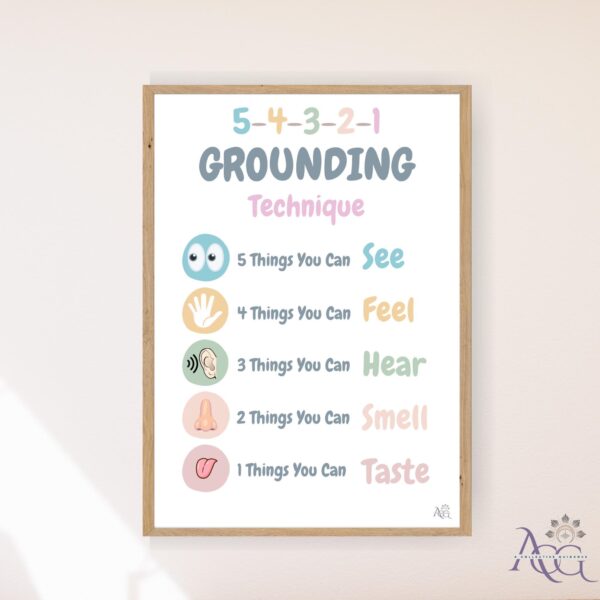 Grounding Poster; Kids Educational Wall Art 5 4 3 2 1, Counselling & Mindfulness Decor for Children