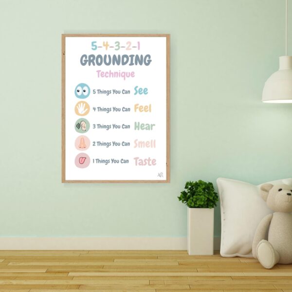 Grounding Poster; Kids Educational Wall Art 5 4 3 2 1, Counselling & Mindfulness Decor for Children