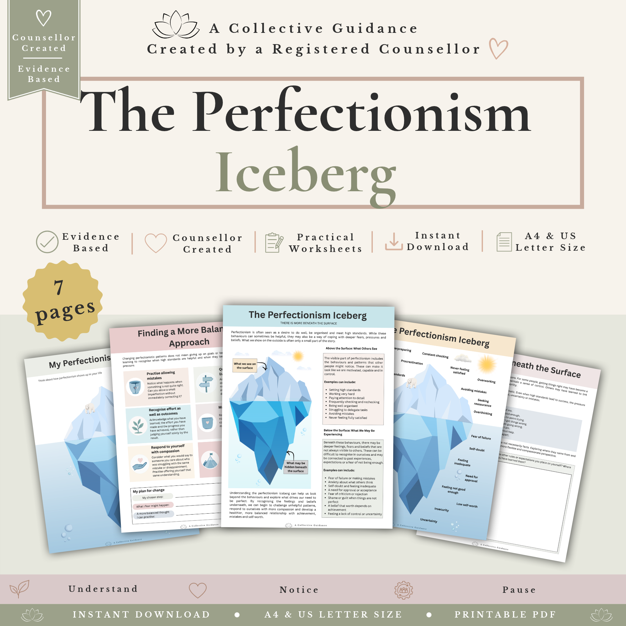 Therapy Iceberg Worksheet Bundle - CBT, ADHD & Perfectionism Worksheets - Image 3