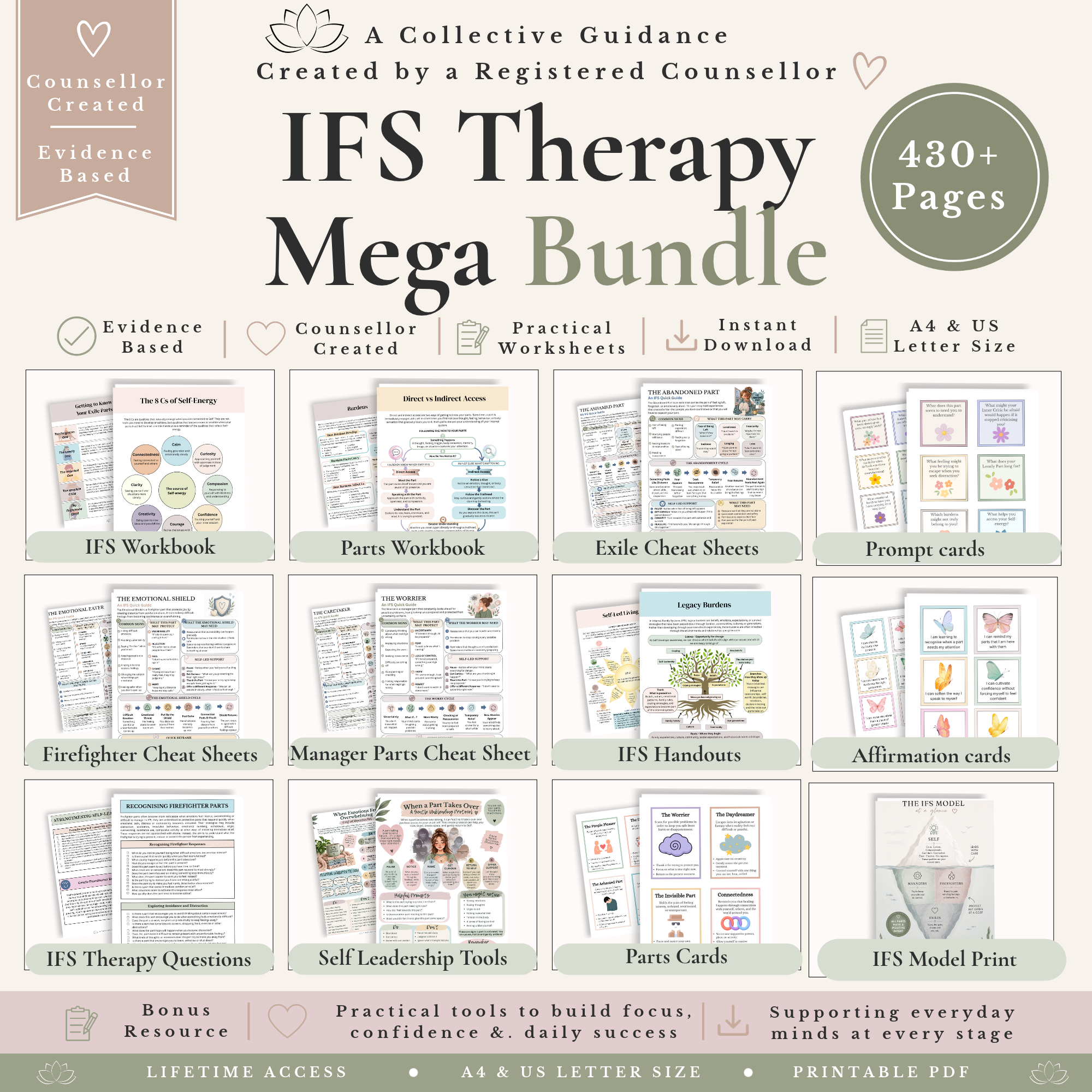 IFS Therapy Bundle - Internal Family Systems Worksheets & Parts Work Resources