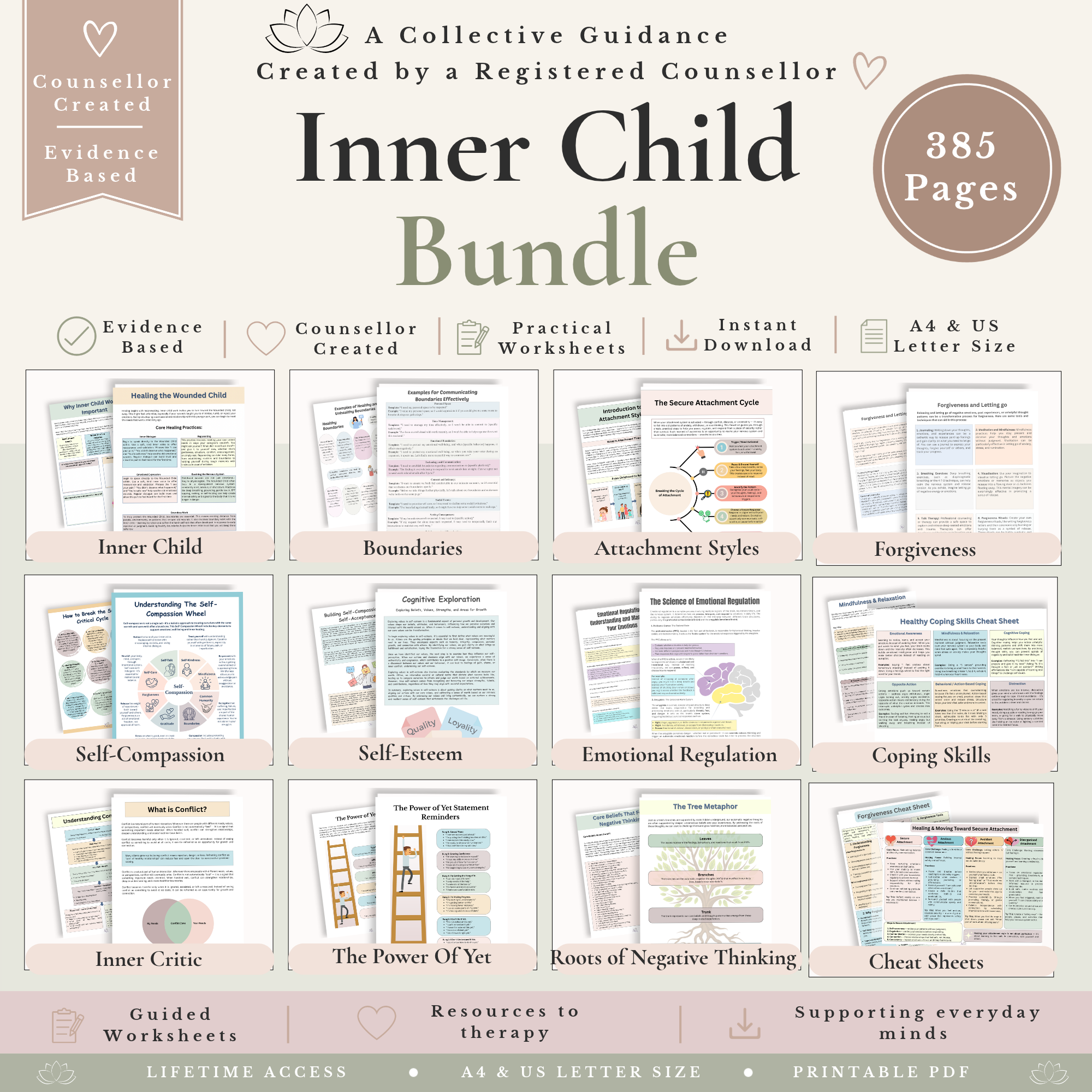 Inner Child Workbook Bundle - Inner Child Healing Worksheets & Self-Compassion Resources