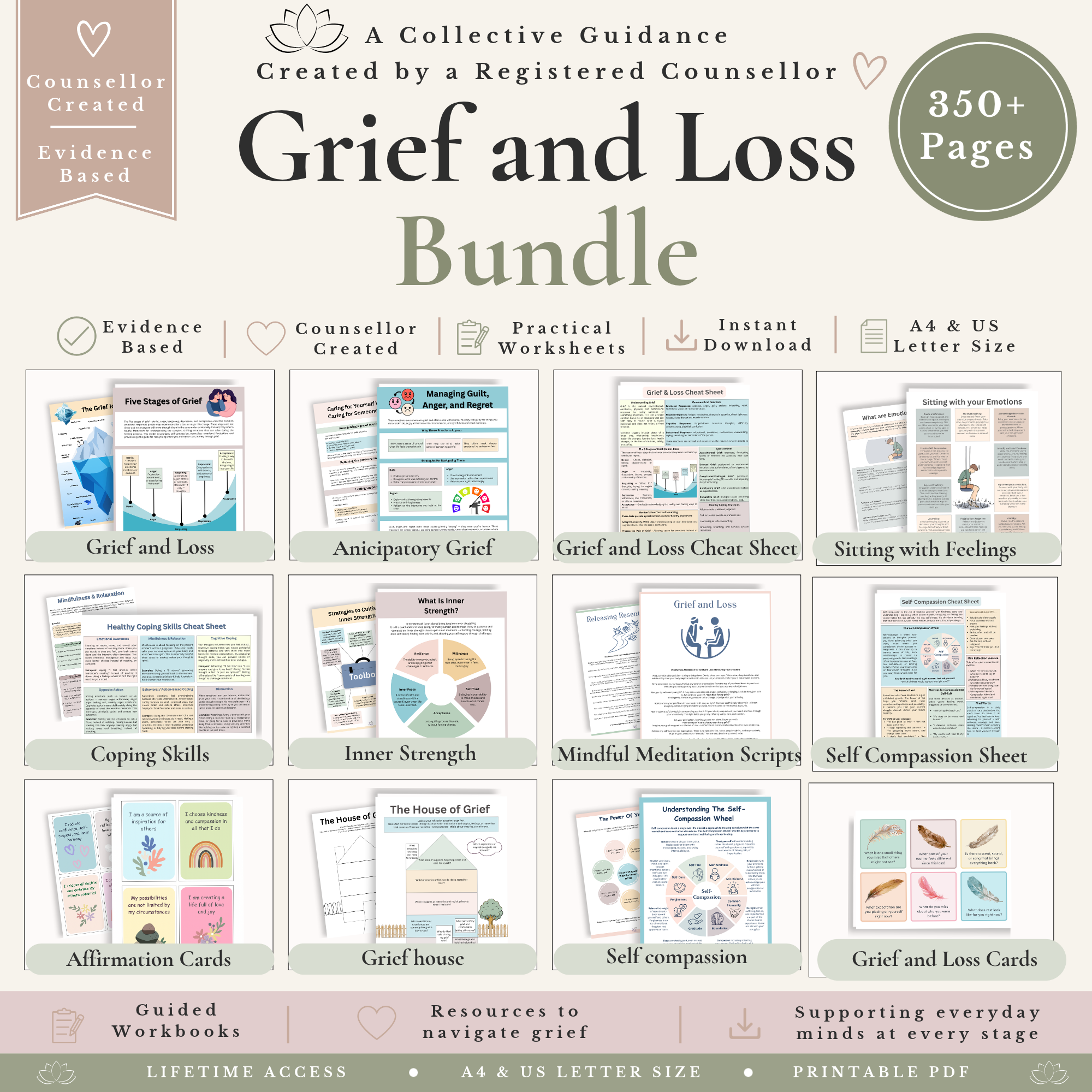 Grief & Loss Workbook Bundle - Bereavement Worksheets & Grief Therapy Resources