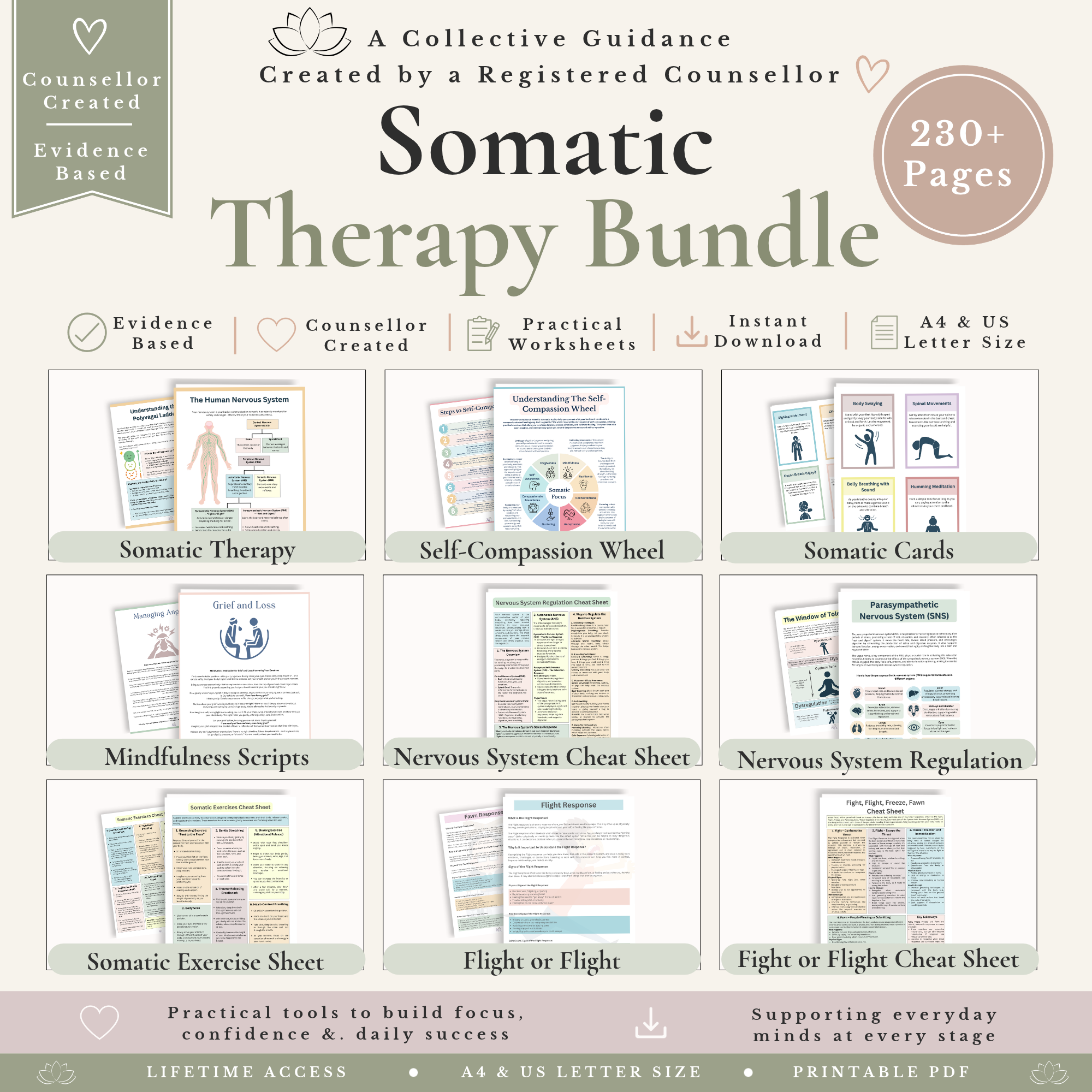 Somatic Therapy Bundle - Nervous System Regulation & Trauma Worksheets